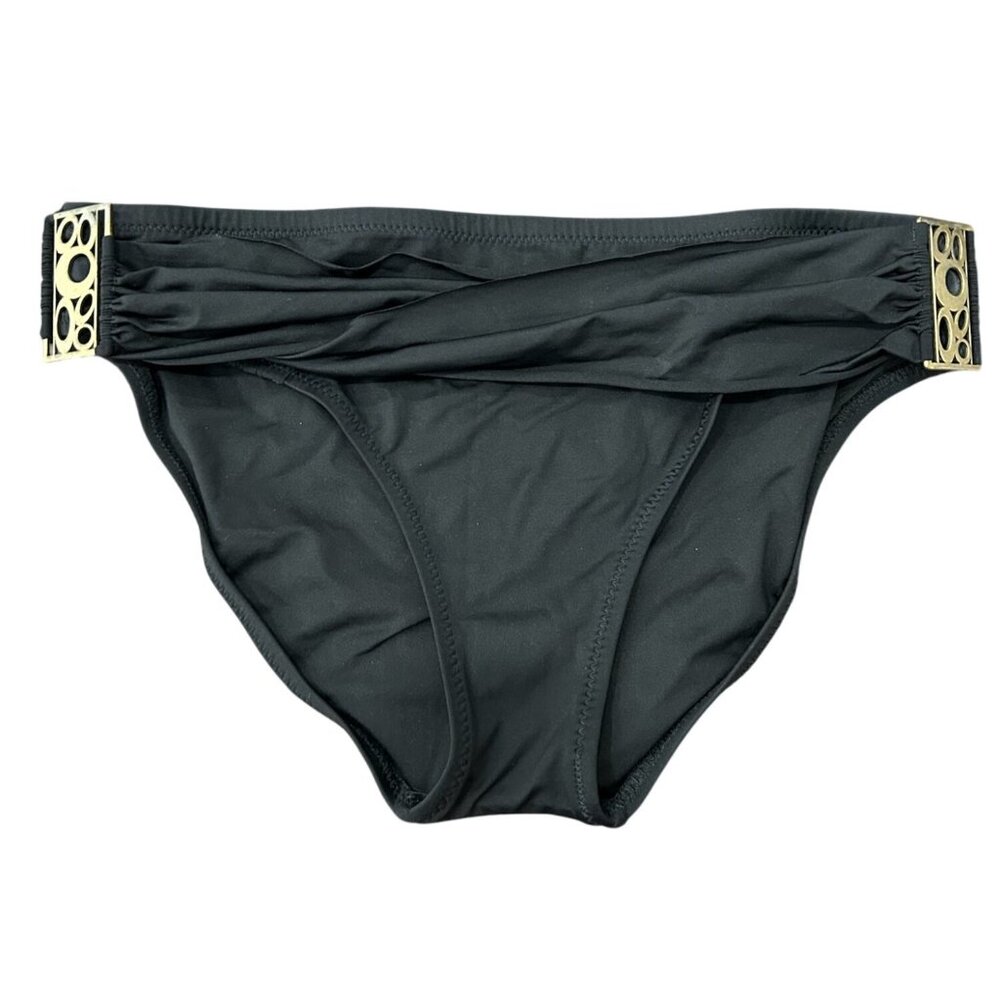 Becca By Rebecca Virtue Black Bikini Bottoms With Gold Accents Size L Swimwear
